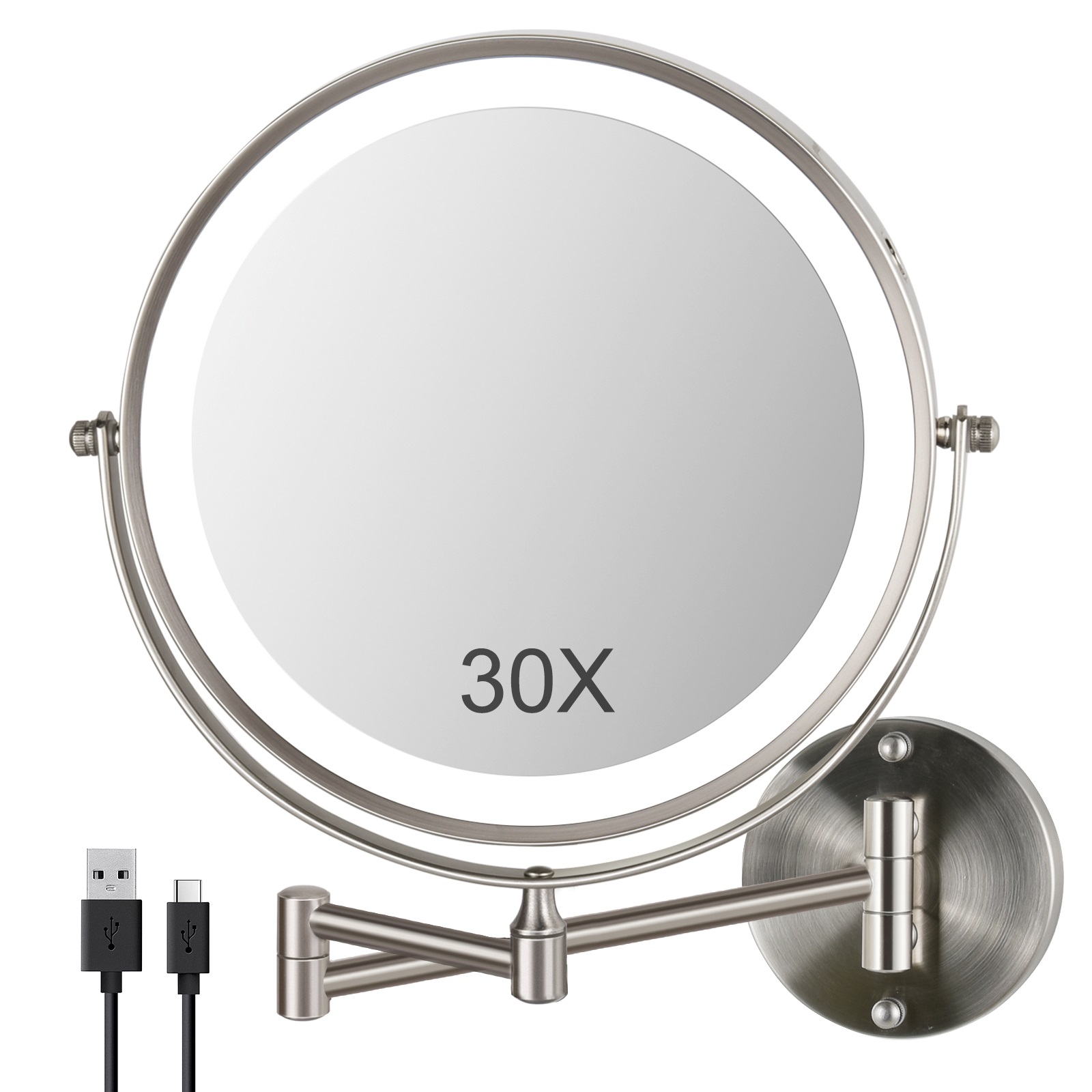 SANFANGIE wall mounted lighted makeup mirror in brushed nickel