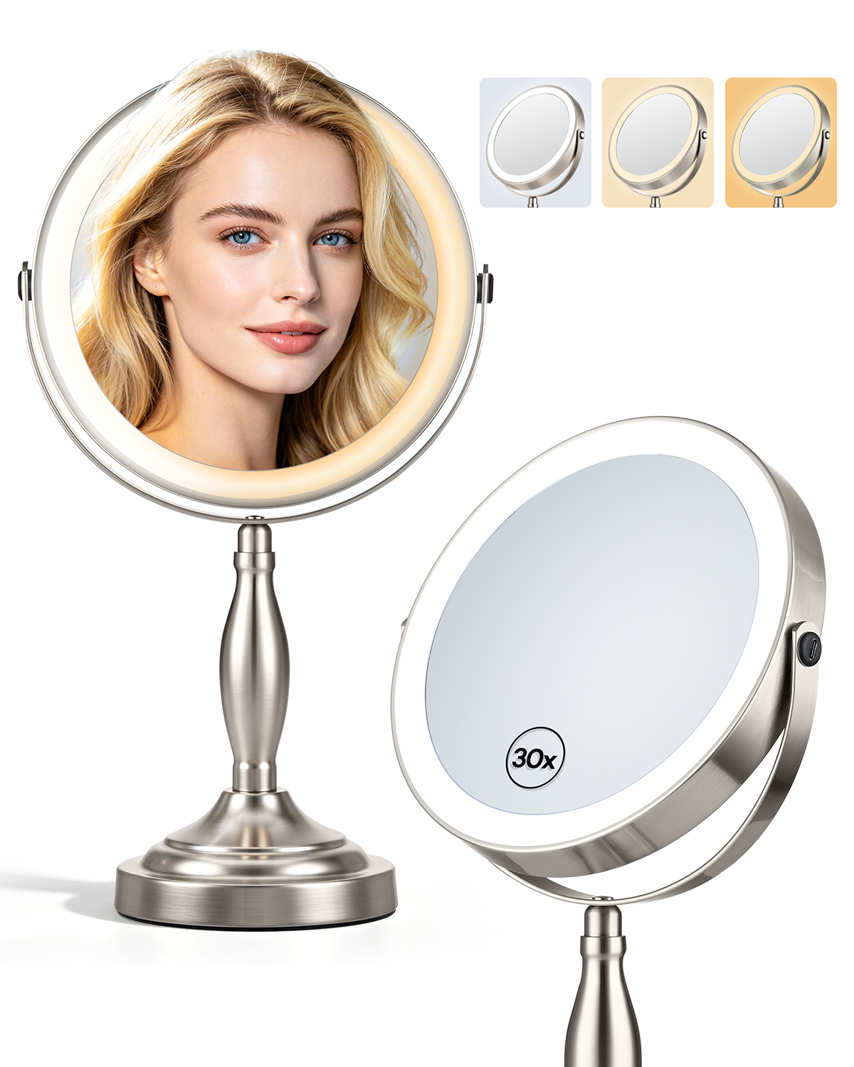 SANFANGIE table mirror in brushed nickel finish