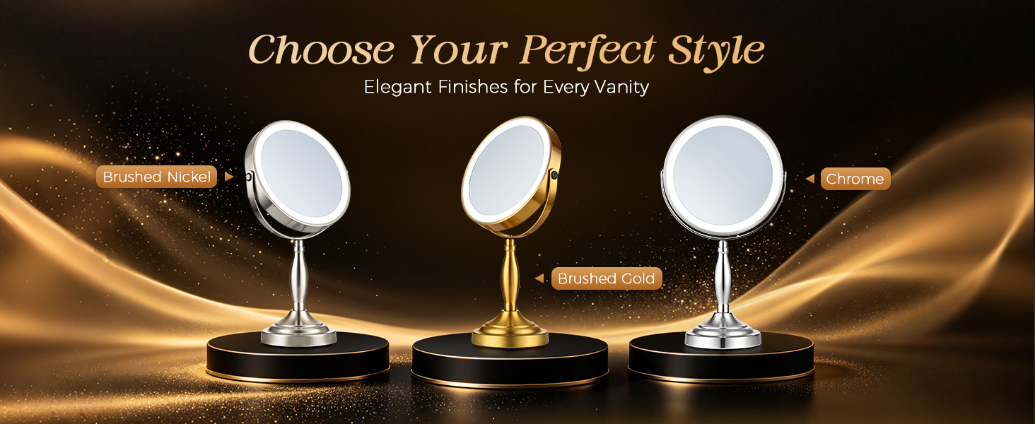 Choose your perfect style — SANFANGIE mirrors in Brushed Nickel, Brushed Gold and Chrome